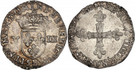 Henri IV (1589-1610) - Argent - Huitième d'écu croix fleurdelisée et bâtonnée - 1er type 1603 B - Rouen.
A/ HENRICVS IIII D G FRAN ET N REX 1603 B,
Cr...