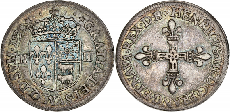 Henri IV - (1589 - 1610) - Argent - Quart d'écu de Béarn 1590- Pau.
A/ HENRICVS ...