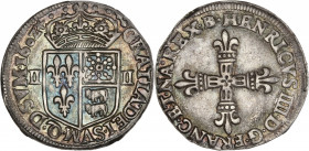 Henri IV - (1589 - 1610) - Argent - Quart d'écu de Béarn 1602 - Pau.
A/ HENRICVS IIII D G FRANC ET NAVA REX DB,
Croix fleurdelisée et bâtonnée.
R/ GRA...