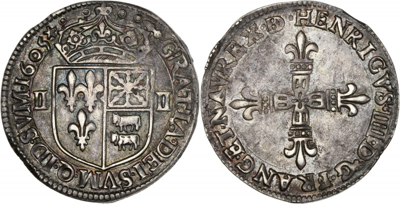 Henri IV - (1589 - 1610) - Argent- Quart d'écu de Béarn 1605 - Pau. 
A/ HENRICVS...