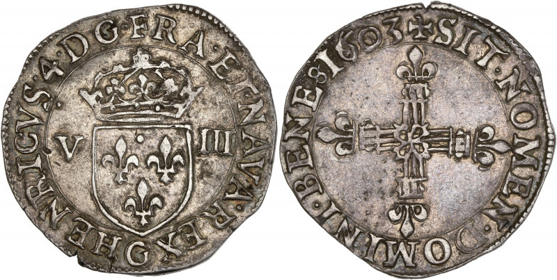 Henri IV (1589 - 1610)- Argent - Huitième d'écu croix feuillue 1603 - 2e type - ...