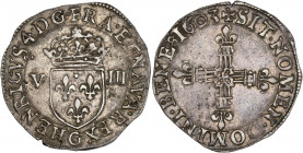 Henri IV (1589 - 1610)- Argent - Huitième d'écu croix feuillue 1603 - 2e type - Poitiers. 
A/ SIT NOMEN DOMINI BENED 1603, 
Croix fleurdelisée et bâto...
