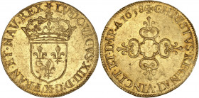 Louis XIII (1610- 1643) - Or - Écu d'or au soleil 1638 X - Amiens.
A/ LVDOVICVS XIII D G X FRAN ET NAVA REX, 
Écu de France couronné.
R/ CHRISTVS REGN...