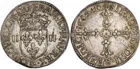 Louis XIII (1610-1643) - Argent - Quart d'écu croix feuillue 1642 & - Aix-en-Provence - 2e type.
A/ LVDOVIC XIII D G FRAN ET NAV REX,
Écu de France co...
