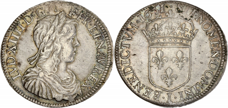 Louis XIV (1643-1715) - Argent - 1/2 écu à la mèche longue 1651 I - Limoges.
A/...