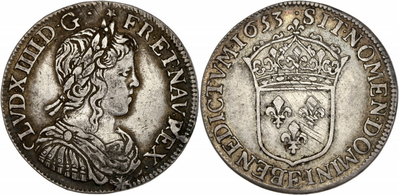 Louis XIV (1643-1715) - Argent - Demi-écu à la mèche longue 1653 E - Tours.
A/ ...