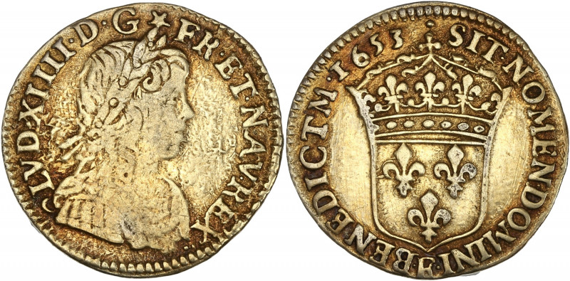 Louis XIV (1643-1715) - Argent doré - Demi-écu à la mèche longue 1653 E - Tours....