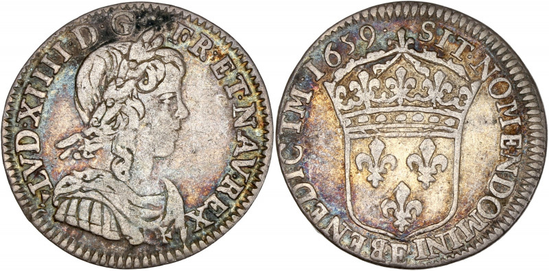 Louis XIV (1643-1715) - Argent - Douzième d'écu à la mèche longue 1659 E - Tours...