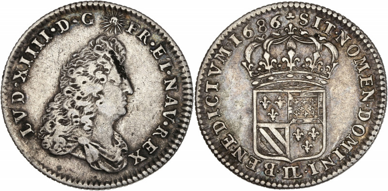 Louis XIV (1643-1715) - Argent - Huitième d'écu de Flandre 1686 LL - Lille.
A/ ...