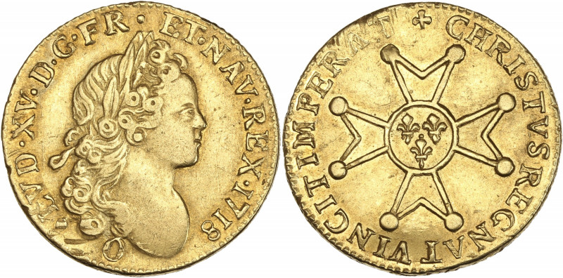 Louis XV (1715-1774) - Or - Louis à la croix de Saint- Esprit 1718 O - Riom.
A/...