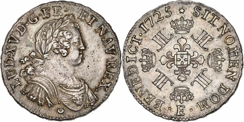 Louis XV (1715-1774) - Argent - Écu aux huit L 1725 E - Tours.
A/ LUD XV D G FR...