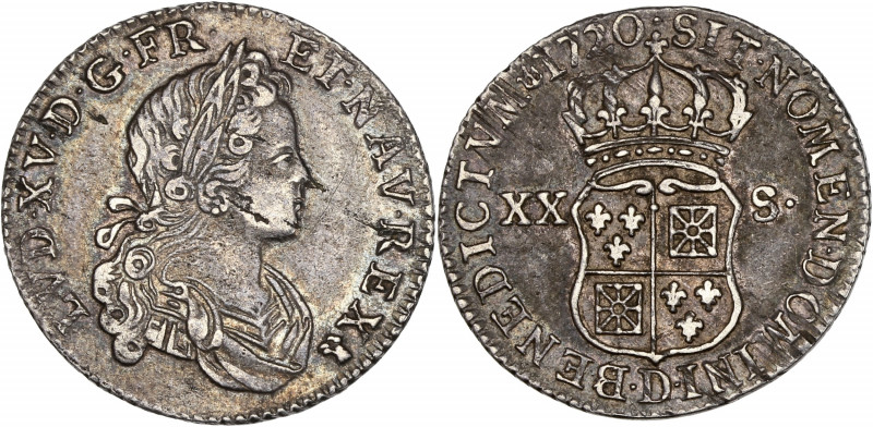 Louis XV (1715-1774) - Argent - Un sixième d'écu au XX sols de France et de Nava...
