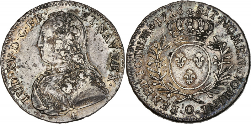 Louis XV (1715-1774) - Argent - Demi-écu aux branches d'olivier 1726 O - Riom.
...