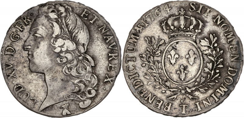 Louis XV (1715-1774) - Argent - Demi-écu au bandeau 1764 T - Nantes.
A/ LUD XV ...