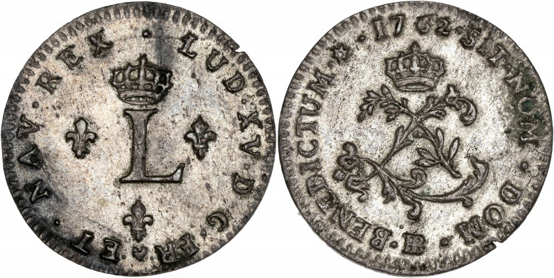 Louis XV (1715-1774) - Billion - Double sol 1762 BB - Strasbourg. 
A/ LUD XV D G...