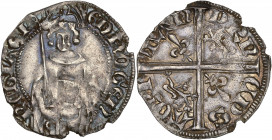 Duché d'Aquitaine - Poitiers - Édouard IV (1461-1470 apr.J.-C.) - Argent - Hardi.
A/ ED PO GENG REGI AGIE.
Édouard IV de face couronné et portant une ...