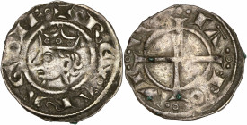 Comté de Provence - Marseille - Alphonse II d'Aragon (1196-1209) - Argent - Denier.
A/ REX ARAGONE,
Alphonse II couronné à gauche.
R/ PO VI NC IA,...