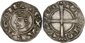 Comté de Provence - Marseille - Alphonse II d'Aragon (1196-1209) - Argent - Denier.
A/ REX ARAGONE,
Alphonse II d’Aragon couronné, tête à gauche.
R...