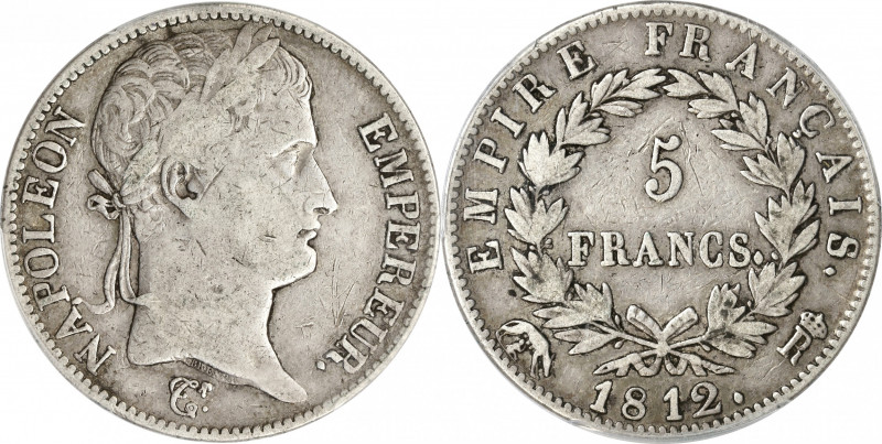 Premier Empire (1804-1814) - Argent - 5 francs Napoléon Empereur 1812 - Rome.
A...