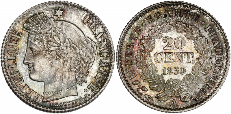 II République (1848-1852) - Argent - 20 Centimes Cérès 1850 A - Paris. 
A/ RÉPUB...