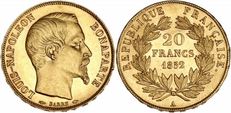 Louis Napoléon Bonaparte (1852-1870)- Or- 20 Francs or 1852 A - Paris.
A/ Louis...