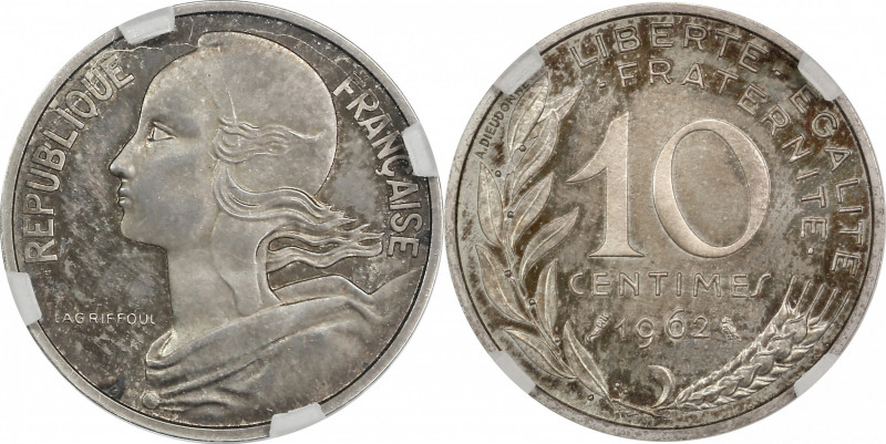 Ve RÉPUBLIQUE (1958) - Argent - Piéfort de 10 centimes Marianne 1962 - Géni SP66...