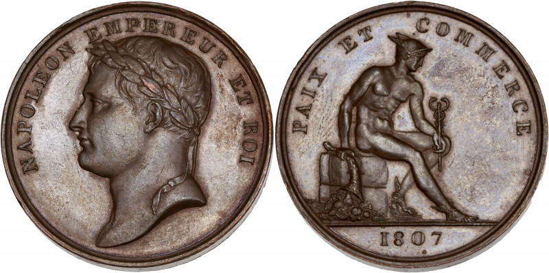 Napoléon I (1804-1815) - Paix et commerce - Bronze.
A/ NAPOLEON EMPEREUR ET ROI,...