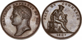 Napoléon I (1804-1815) - Paix et commerce - Bronze.
A/ NAPOLEON EMPEREUR ET ROI, 
tête à gauche laurée de Napoléon. 
R/ PAIX ET COMMERCE,
Mars à droit...