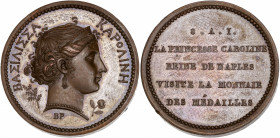 Premier Empire (1804 - 1814) - La princesse Caroline visite la monnaie des Médailles - Bronze. 
A/ BAΣIΛIΣΣA KAPOΛINH, BP,
Tête de la princesse Caroli...