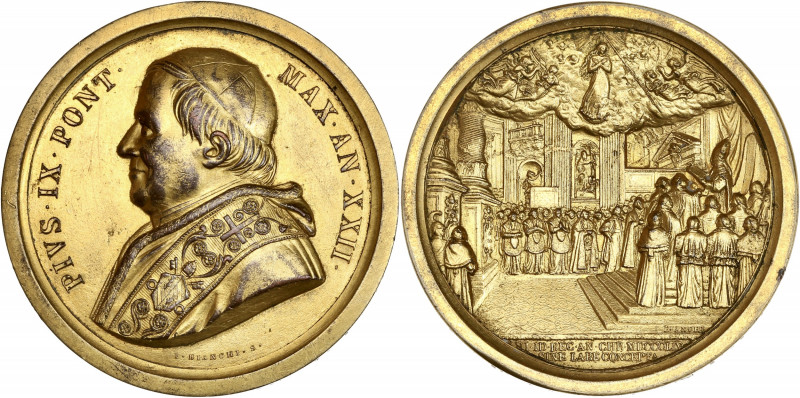 Pie IX Année XXII - Bronze Doré
A/ PIVS IX PONT MAX AN XXII,
buste à gauche de...