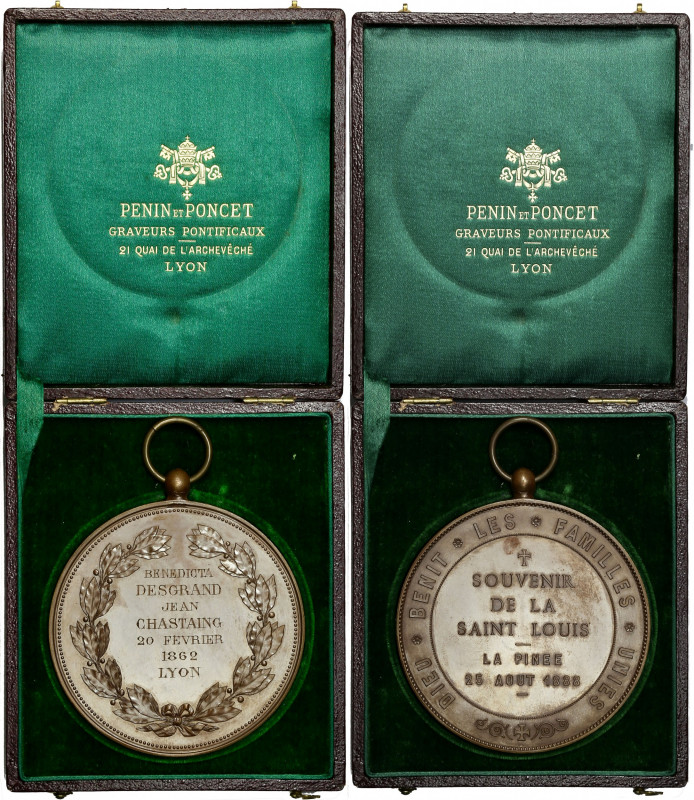 Médaille -Cuivre.
A/ LES FAMILLES UNIES DIEU BÉNIT,
SOUVENIR DE LA SAINT-LOUIS, ...