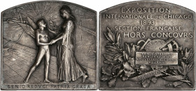 Exposition internationale de Chicago 1893 - Argent. 
A/ GENIO REDVCI PATRIA GRATA,
Génie ailé et rayonnant à droite, il donne une branche de laurier à...