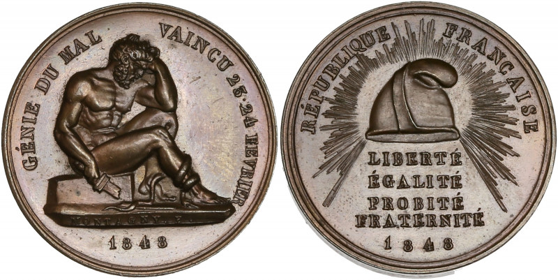 IIème République (1848-1852) - Génie du mal vaincu 1848 - Cuivre. 
A/ RÉPUBLIQUE...