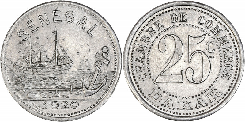 Chambre de Commerce de Dakar 1920 - Aluminium - 25 Centimes
A/ SENEGAL 1920,
S...