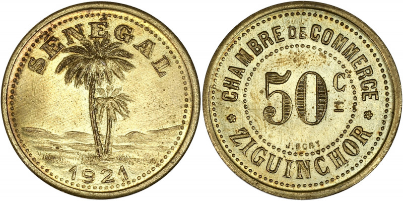 Chambre de Commerce Ziguinchor 1921 - Sénégal - Laiton - 50 centimes.
A/ SÉNÉGAL...