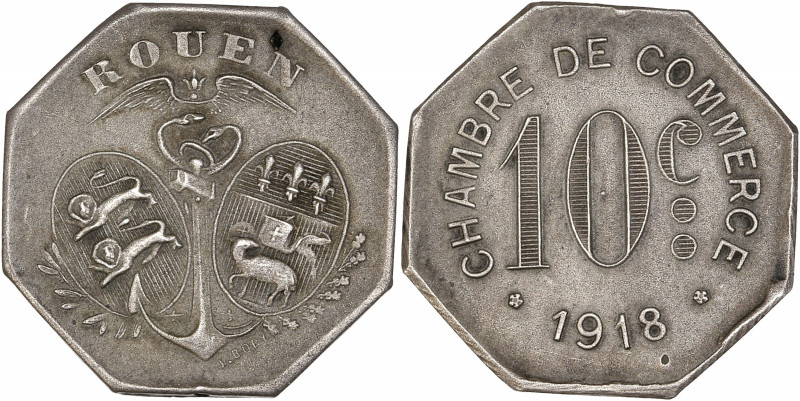 Chambre du commerce Rouen 1918 - Argent - 10 centimes. 
A/ Rouen,
Armes de la vi...