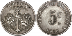 Chambre du commerce Rouen 1918 - Argent - 5 centimes. 
A/ Rouen,
Armes de la ville de Rouen, siné : J. BORY. 
R/ CHAMBRE DE COMMERCE 5 C 1918.
26mm - ...