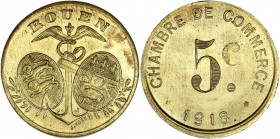 Chambre du commerce Rouen 1918 - Laiton - 5 centimes.
A/ Rouen,
Armes de la ville de Rouen, siné : J. BORY.
R/ CHAMBRE DE COMMERCE 5 C 1918.
27mm ...