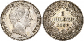 Allemagne - Royaume de Bavière - Ludwig I (1825-1848) - Argent - 1 Gulden 1839.
A/ LUDWIG I KOENIG VON BAYERN,
Ludwig I à droite.
R/ 1 GULDEN,
dan...