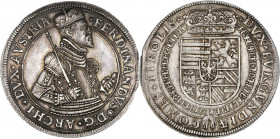 Autriche - Ferdinand II (1564-1595) - Argent - 1 Thaler.
A/ FERDINANDVS D G ARCHI DVX AVSTRIAE,
Ferdinand II couronné et cuirassé à droite, tenant un ...