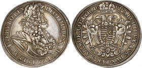 Autriche - Leopold I (1657-1705) - Argent - Reichsthaler 1699.
A/ LEOPOLDUS D G ROM IMP S A GE HV BO REX,
Leopold I couronné et cuirassé à droite.
R/ ...