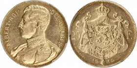 Belgique - Albert I (1909-1934) - Or - 20 Francs 1914
A/ ALBERT ROI DES BELGES,
Buste d'Albert I à gauche.
R/ 20 F,
Écusson aux armes de la Belgiq...