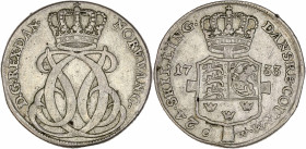 Denmark - Christian VI (1730-1746) - Argent - 24 Skilling 1733 CW.
A/ C 6C, DGRX DAN NORV VANG,
monogramme couronné.
R/ 24 SKILLING DANSKE COUR M 1...