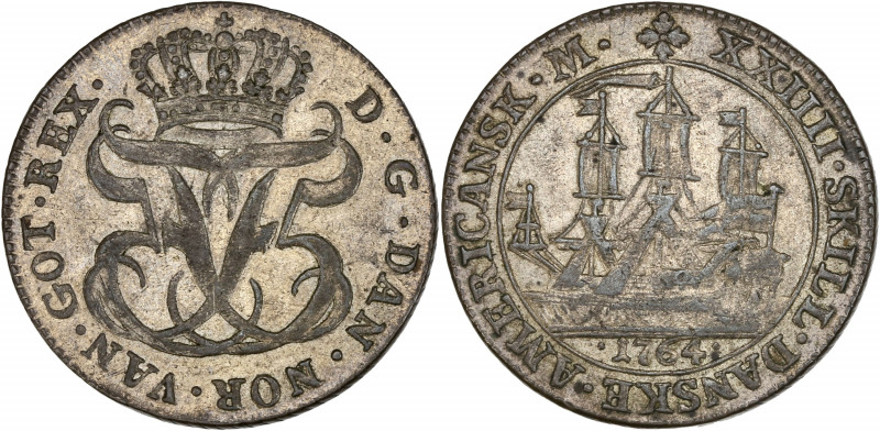 Danemark - Copenhague - Frederik V (1766-1723) - Argent - 24 Skilling 1764.
A/ D...
