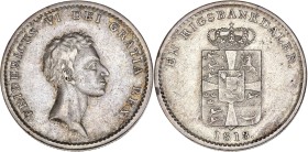 Danemark - Frédérik VI (1808-1839) - Rigsbankdaler 1813.
A/ FRIDERICUS VI DEI GRATIA REX,
Frédérik VI à droite.
R/ EN RIGSBANKDALER 1813,
Écu cour...
