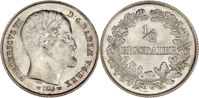 Danemark - Frédéric VII (1848-1863) - 1/2 Rigsdaler 1855 VS.
A/ FREDERICVS VII ...