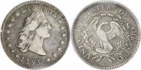 État-Unis - Argent - Dollar Flowing Hair  3 Leaves 1795
A/ LIBERTY 1795,
La Liberté à droite.
R/ UNITED STATES OF AMERICA,
Aigle à l'intérieur d'u...