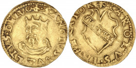 Italie - République de Lucques (1369-1799) - Or -Scudo d'oro (1500 - 1552).
A/ CAROLVS IMPERATOR,
Écu aux armes de Lucques, inscrit: LIBERTAS.
R/ S...