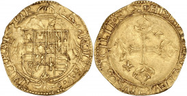 Italie - Naples - Charles Quint (1516-1554) - Or - Scudo.
A/ KAROLVS V IMPERATOR,
Écu couronné sur un aigle bicéphale. 
R/ AISPARVM ET VTRIVS SICI R,
...