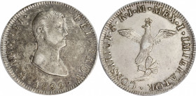 Mexique - Mexico - Augustin Iturbide I (1822-1823) - Argent - 8 reales 1822.
A/ AUGUST DEI PROV M 1822,
Buste d'Augustin Ier à droite.
R/ 8 R J M M...